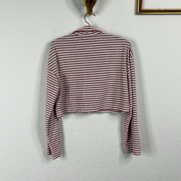 Topshop Terrycloth Stripe Button Up Polo in Red and White - Picture 5 of 8